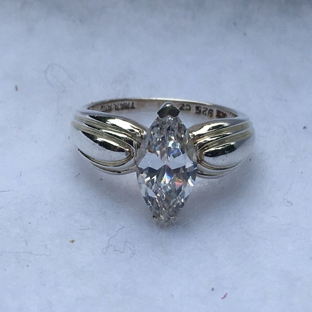 Women's Silver Ring With Marquise Cut Cubic Zirconia, Size 6 1/4